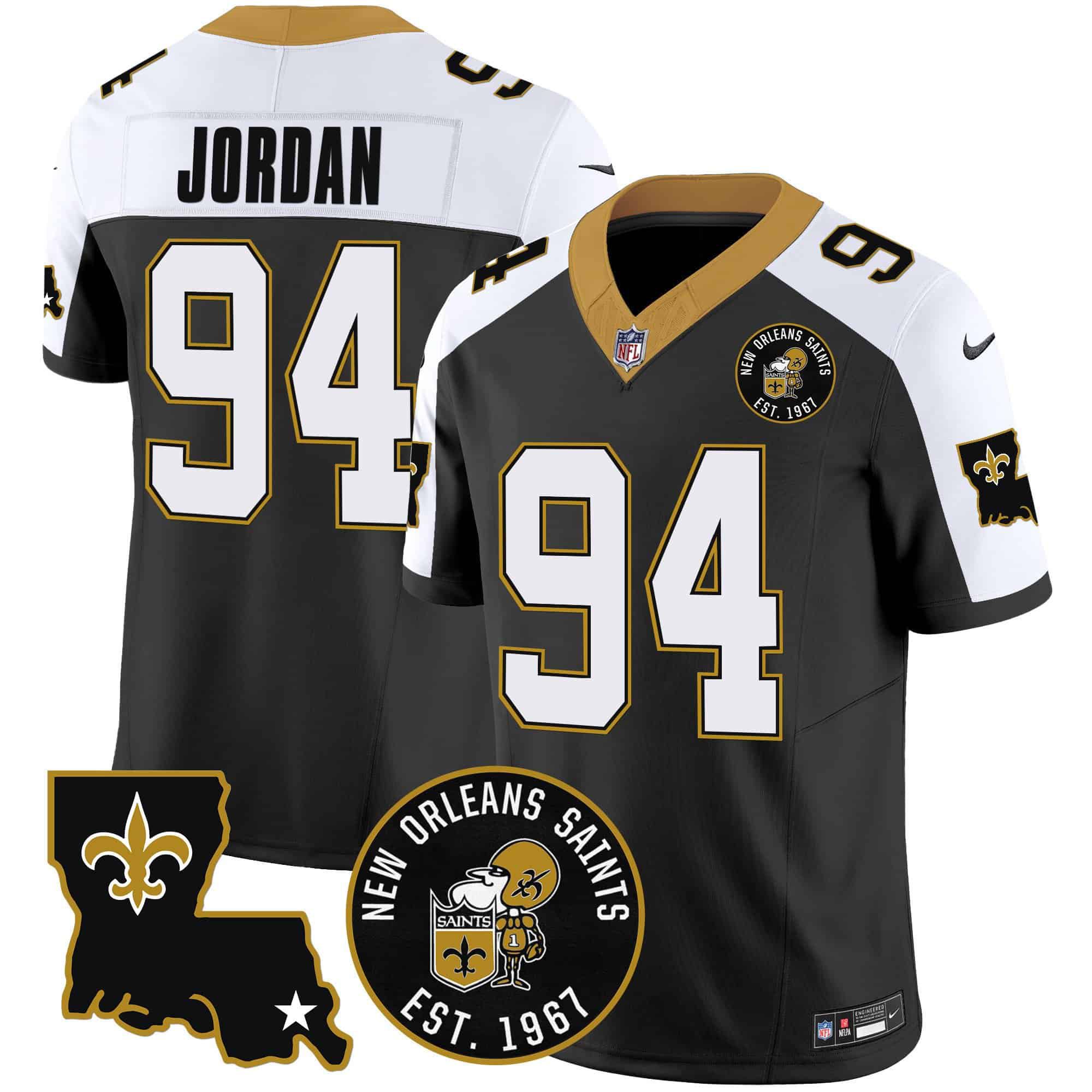 Men New Orleans Saints 94 Jordan Black 2024 Nike 1967 Patch Vapor Limited NFL Jersey
